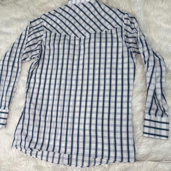 Ely Cattleman Men's Plaid Pearl Snap Western Shirts Size M Blue White - Picture 7 of 16